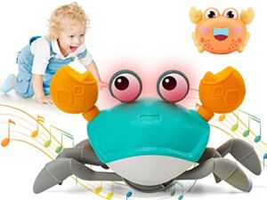 Growinlove Baby Crawling Crab Musical Toy, Toddler Electronic Light Up Crawling Toy with Automatically Avoid Obstacle, Walking Crab Toy for Toddler Babies Boys Girls