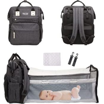 Myne Love Diaper Bag Backpack for Baby Girls or Boys – Portable Travel Changing Station – With Organizing Pouches and Padded Tote Straps – Essentials Organizer with Waterproof Changing Pad (Black Grey) | The Storepaperoomates Retail Market - Fast Affordable Shopping