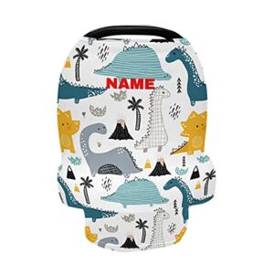 Custom Baby Car Cover Personalized Your Kid Name Cute Dinosaur Nursing Cover Breastfeeding Scarf Customized Seat Covers for Boys Baby Car Seats