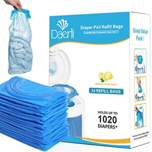 Diaper Pail Refill Bags,Fully Compatible with Arm&Hammer Disposal System Seal and Toss Diaper Pail Refills,Holds up to 1020 Diapers(34 Pack)