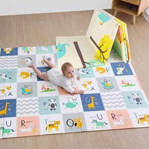 Baby Play Mat Foam Playmat for Baby Reversible Foldable Waterproof Soft Foam Extra Large Alphabet Baby Mat for Floor Playmat for Babies and Toddlers with Travel Carry Bag(79 x 59 x 0.4 in)