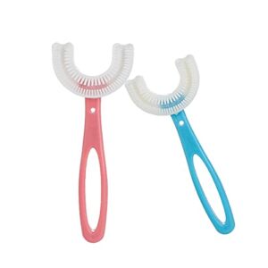 2 PCS U-Shaped Kids Toothbrush, Soft Manual Training Toothbrush for Kids 6-12 Years (Pink +Blue)