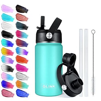 GLINK 12oz Kids Stainless Steel Water Bottle with Straw, Wide Mouth Double Wall Vacuum Insulated Water Bottle Leakproof for Toddler, Straw Lid and Spout Lid with New Rotating Rubber – Turquoise | The Storepaperoomates Retail Market - Fast Affordable Shopping