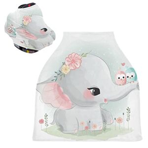 Baby Car Seat Covers Cute Elephant with Birds Car Canopy Nursing Cover Carseat Canopy for Babies Infant Breastfeeding Covers Shopping Cart/Stroller Covers