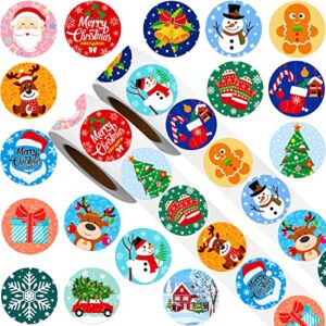 1000 Pieces Christmas Roll Stickers 1 Inch Winter Holiday Envelope Stickers Round Xmas Label Tag Seal Sticker for Christmas Party Supplies, Book, Cards, Water Bottles Decor