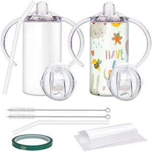 Sublimation Sippy Cup Blank with Handle, 12oz Stainless steel Sippy Cups, Kids Cups with Straws and Lids Spill Proof Double Wall Vacuum Cups for Children(2 Pack )