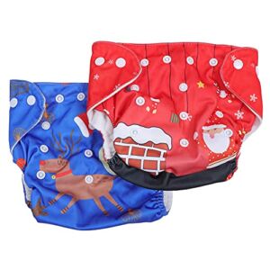Healifty 2Pcs Christmas Baby Cloth Diapers Snowman Reindeer Pattern Adjustable Waterproof Washable Reusable Swim Diapers Cover Swimming Pants for Baby