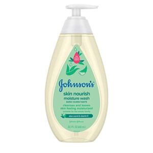 Johnson’s Skin Nourishing Moisture Baby Body Wash with Aloe Scent & Vitamin E, Hypoallergenic & Tear Free Bath Wash for The Whole Family, Paraben- & Sulfate-Free, 20.3 fl. oz
