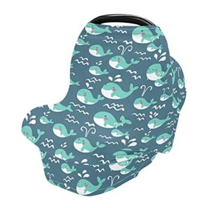 Nautical Whale Animal Sea Ocean Nursing Cover Breastfeeding Scarf, Stretchy Infant Carseat Canopy Multi-use Stroller Cover Car Seat Cover for Baby Girl Boy