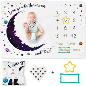 Baby Monthly Milestone Blanket Boy – 60″x40″ Gift for Boys with Photo Props for Pictures – Gender Neutral First Year Growth Months Chart – Extra Soft Premium Blanket