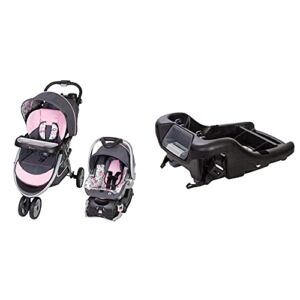 Baby Trend Skyview Travel System, Flora + Baby Trend Ally Infant Car Seat Base, Black