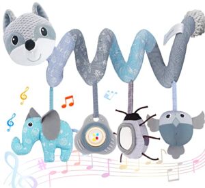 FPVERA Baby Spiral Plush Hanging Toys: Babies Spiral Activity Toy Spiral Hanging Rattle Sensor and Musical Plush Toys Car Seat Mobile Toy for Kids Infant Newborn 0-12 Months (Gray Fox)