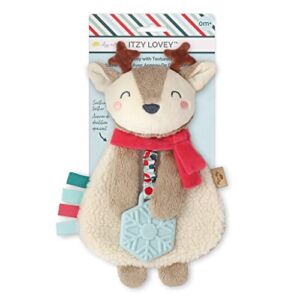 Itzy Ritzy – Itzy Lovey Including Teether, Textured Ribbons & Dangle Arms; Features Crinkle Sound, Sherpa Fabric and Minky Plush; Jolly The Reindeer