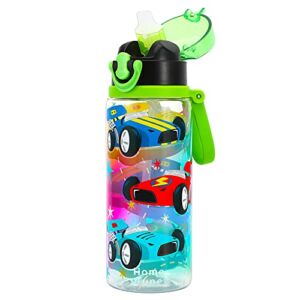 Cute Water Bottle for School Girls Boys, Soft Silicone Straw & BPA FREE Tritan & Leak Proof One Click Open Flip Top & Easy Clean & Soft Carry Loop, 24oz / 700ml – Car