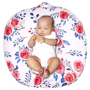 Baby Lounger Cover Girls, Newborn Lounger Cover, Flower Removable Slipcover, Stretchy Super Soft Snug Fitted, Blue,Rose Floral (Lounger Not Included)