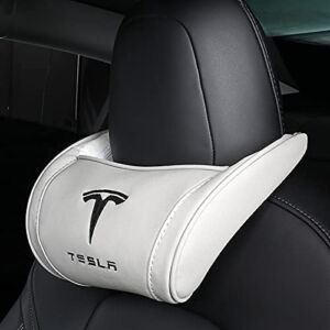 LEMIEUXFIT Car Seat Headrest Neck Pillow Washable Soft Cushion Adjustable Strap Neck Headrest for Tesla Model3 Models ModelX ModelY 1pcs (White)