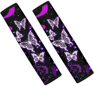 Daulesho 2Pcs Car Seat Belt Cover Pads Crytal Butterfly Print Shoulder Seatbelt Pads Cover, Safety Belt Strap Shoulder Pad for Adults and Children Purple