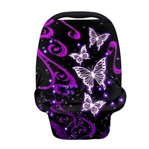 KUIFORTI Bling Purple Butterfly Car Seat Canopy Nursing Cover,Multi Use Baby Stroller and Carseat Cover,Nursing Covers,Perfect Babies Shower Gifts