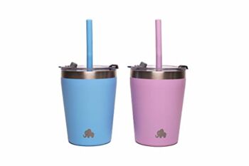 ELEFANT Kids & Toddler Cups (SET of 2), Stackable Stainless Steel Insulated Tumblers with BPA FREE Leak Proof Lids and Reusable Silicone Straws, Elegant, Powder Coated (BLUE + PURPLE) | The Storepaperoomates Retail Market - Fast Affordable Shopping