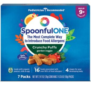 SpoonfulONE Early Allergen Introduction Crunchy Puffs | Smart Feeding Snack Food for an Infant or Baby 9+ Months | Certified Organic (Garden Veggie, 7 Pack)