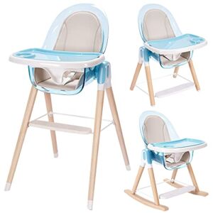 Baby High Chair with Double Removable Tray for Baby/Infants/Toddlers, 4-in-1 Wooden High Chair/Booster/Chair | Grows with Your Child | Adjustable Legs | Modern Design | Easy to Assemble