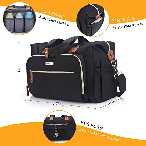 Hafmall Diaper Bag Tote with Changing Pad, Multifunctional Stylish Mommy Bag, Large Diaper Messenger Bag for Mom and Dad, Black | The Storepaperoomates Retail Market - Fast Affordable Shopping