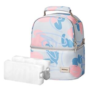 SEEDNUR Breastmilk Cooler Bag with Ice Pack Insulated Bottle Bag Diaper Bag Tote Breast Pump Backpack Portable Thermal Insulated Lunch Box (Amber Gray）