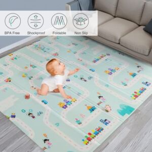 Foldable Baby Play Mat, 78″x71″x0.6″, Portable Baby Floor Mat, Extra Thick Anti-Slip XPE Crawling Mat, Reversible Baby Play Mat Foam