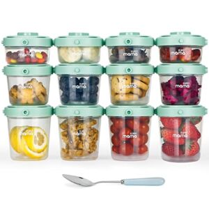 Supermama Stackable Baby Food Containers 12 Set(2/4/7oz), Baby Food Storage Containers with Airtight Lids, Baby Food Jars Freezer Safe, Easy to Store & Keep Fresh, Microwave Safe, BPA Free, Green