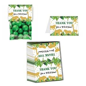 WalMor 30 Jungle Safari Thank You Card, Baby Shower Favor Bag Toppers, Wild Animals Place Tent Card, Jungle Safari Animal Dessert Table Decorations (3.9 x 5.5 Inch)