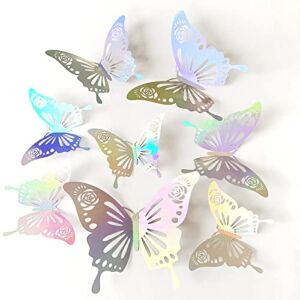 36PCS 3D Butterfly Wall Stickers Mural Stickers 2021 Newest Style, Premium Butterfly Cake Decoration Butterfly Wall Decor Garland Decor Balloon Decor Party Decals For Baby Shower Birthday Kids Girls Bedroom (Silver New, 36)