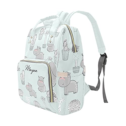 SunFancy Personalized Cactus and Hippos Diaper Backpack with Name Text Large Capacity Custom Multi-Function Bag Unisex Travel Backpack for Mom Dad Boy Girl, 10.83 in L x 6.69 in W x 15 in H, Option | The Storepaperoomates Retail Market - Fast Affordable Shopping