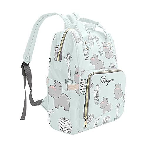 SunFancy Personalized Cactus and Hippos Diaper Backpack with Name Text Large Capacity Custom Multi-Function Bag Unisex Travel Backpack for Mom Dad Boy Girl, 10.83 in L x 6.69 in W x 15 in H, Option | The Storepaperoomates Retail Market - Fast Affordable Shopping