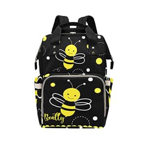 SunFancy Personalized Bumble Bee Dot Diaper Backpack with Name Text Large Capacity Custom Multi-Function Bag Unisex Travel Backpack for Mom Dad Boy Girl, 10.83 inches L * 6.69 inches W * 15 inches H