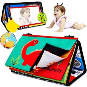 GISORISN Tummy Time Mirror Baby Toys – Newborn Toys with Teethers & Cloth Books – High Contrast Black & White Developmental Sensory Toy – Infant Montessori Toy Gifts for Babies 0-6 Months