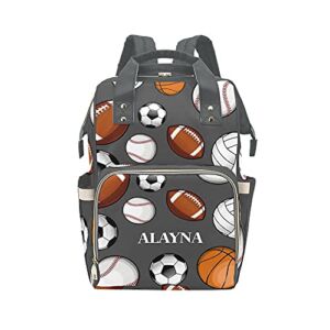 Personalized Diaper Backpack Sports Ball Multi Function Diaper Bag Travel Daypack Nursing Nappy Bag