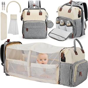 Upgraded Baby Diaper Bag with Changing Station,Large Baby Backpack with Diaper Pouch for Boys Girls,Waterproof Travel Backpack with Changing Pad,USB Charging Port,Toy Bar, Sunshade with Mosquito Net