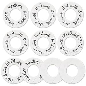 Baby Closet Dividers – Set of 10 from Newborn to Toddler and 2 Blanks with Colored Box,Baby Size Divider Fits 1.65″ Rod- [White Unisex]