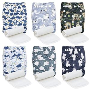 Langsprit 6 Pack Baby Cloth Diaper with Highly Absorbent Inserts, Baby Reusable Diapers, Cloth Diapers Newborn, Washable Cloth Diapers, Reusable Unisex Baby Diapers