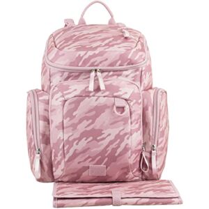 BODHI Baby Tech Top Loader Diaper Bag Backpack with removable changing pad, Unisex, for Moms and Dads – Pink Camo