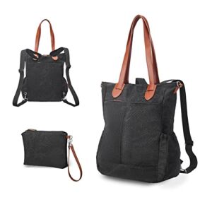 Pripher Convertible Backpack, Extra Large Canvas Tote Bag Tote Diaper Bag for Laptop Travel School Casual, Retro Black