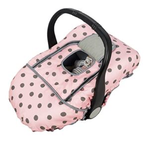 Carseat Cover Girls, Winter Baby car seat Covers for Infant car seat, Baby Carrier Cover Canopy, Window in Door Zipper Open, Thick Padded, Pink dots;