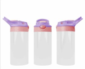 12oz Stainless Steel Sublimation Toddler Water Bottle/Sippy Cup – Kids Spill Proof Thermos for Water/Milk + Double Wall Vacuum Insulated Tumbler with Handle and Shrink Films (PurplePink)