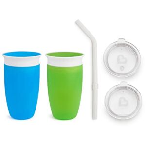 Munchkin Miracle 360 Sippy Cup, Blue/Green, 10 Ounce, 2 Pack and 3pc Sipper and Straw Lid