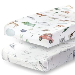 Pobibaby – 2 Pack Premium Changing Pad Cover – Ultra-Soft Cotton Blend, Stylish Woodland Pattern, Safe and Snug for Baby (Explore)