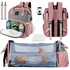 IamaCos Diaper Bag Backpack with Changing Station Waterproof Travel Back Pack Multifunction Baby Nappy Bags with Insulation Pockets & Wet Separation & Stroller Straps for Boys, Girls, Moms Dads, Pink