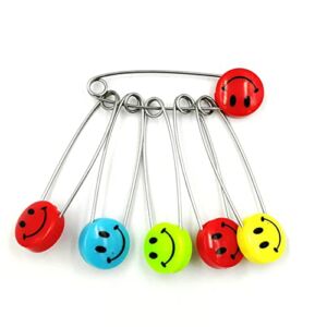 Diaper Pins, 50 Baby Safety Pins Cute Smile Face Stainless Steel Diaper Pins for Cloth Dress Bag Socks Gloves Decorative Holder with Safe Locking Closures Cute Brooch for Crafts