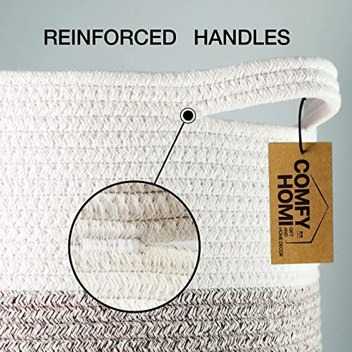 Cotton Rope Woven Basket With Handles for Shelves ,Toys ,Book, Cloth Storage Baskets for Organizing-13.5″ x 11″ x 9.5″ Nursery Cube Bin,Decorative Storage Organizer for Living Room, Bathroom by COMFY-HOMI（White/Brown） | The Storepaperoomates Retail Market - Fast Affordable Shopping