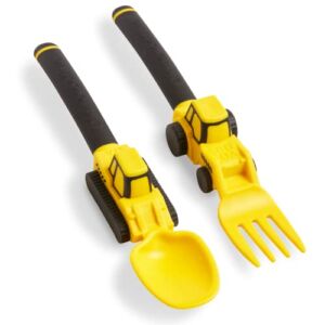 Dinneractive Utensil Set for Kids – Construction Themed Fork and Spoon for Toddlers and Young Children – 2-Piece Set – Yellow