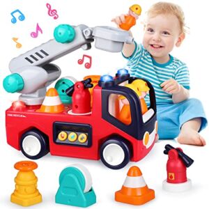 Baby Toys 12-18 Months Musical Fire Truck Toys for 1 Year Old Boys Girls Early Educational Learning Toy with Firefighting Tools/Music/Light Baby Toy Cars for 1 2 3 Year Old Boy Birthday Gifts